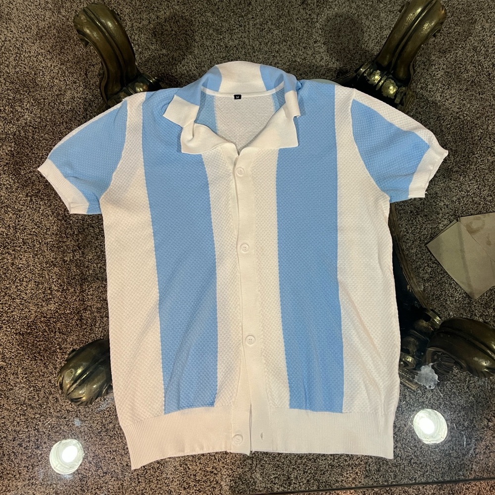Striped button up tee